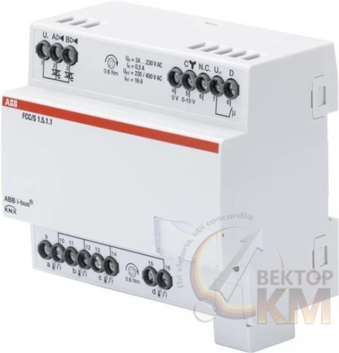 ABB  | Фанкойл-контроллер FCC/S1.5.1.1 2xPWM-упр. клапанами вентилятором 0-10В  2CDG110234R0011