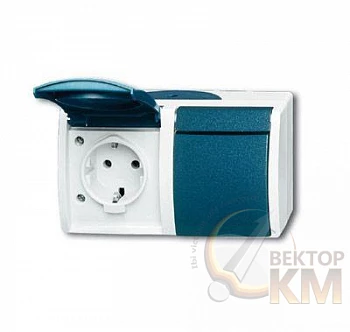 Розетка 2-м ОП Ocean 16А IP44 250В Schuko защ. шторки сер./син./зел. ABB 2CKA002084A0720