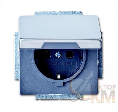 ABB  | Розетка 1-м СП Pure 16А IP21 250В Schuko с крышкой сталь  2CKA002018A1490