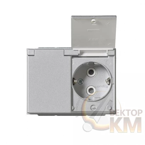 ABB  | Розетка 2-м СП Impressivo 16А IP21/44 230В Double Schuko защ. крышка алюм.  2TKA00003032