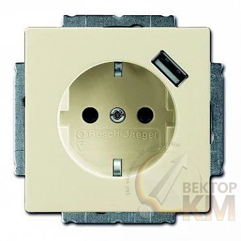 Розетка 1-м СП Future 20 EUCBUSB-82-500 16А IP20 250В Schuko защ. шторки с заряд. устройством USB 700мА безвинт. клеммы savanne/сл. кость ABB 2CKA002011A6177