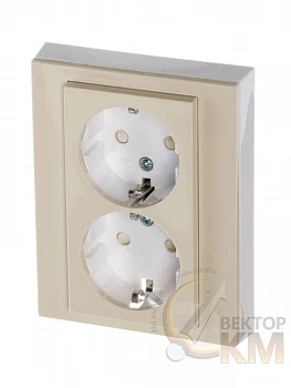 Розетка 2-м СП Levit 16А IP40 с заземл. защ. шторки сл. кость/бел. ABB 2CHH223457C6017