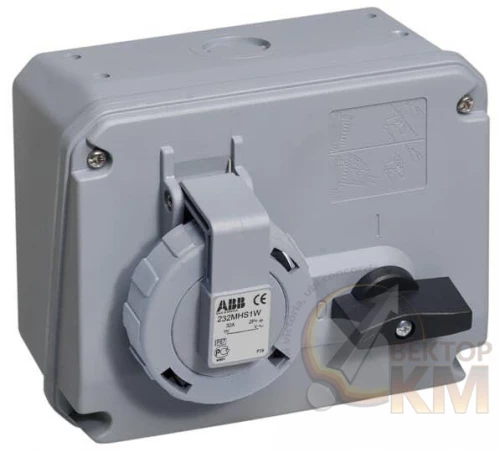 ABB  | Розетка с выключателем и мех. блок. 232MHS1W 32A 2P+E IP67 1ч  2CMA167851R1000