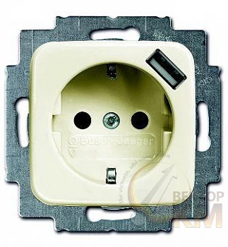 Розетка 1-м СП 1мод. Busch-Duro 20 EUCBUSB-212-500 16А IP20 250В Schuko защ. шторки с заряд. устройством USB 700мА безвинт. клеммы сл. кость ABB 2CKA002011A6174