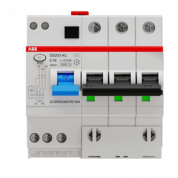 Выключатель авт. диф. тока 3п 5мод. C 16А 30мА тип AC DS203 ABB 2CSR253001R1164