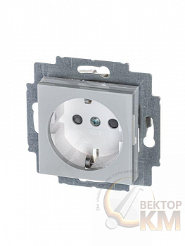 Розетка 1-м СП Levit 16А IP40 с заземл. защ. шторки сер./бел. ABB 2CHH203457A6016
