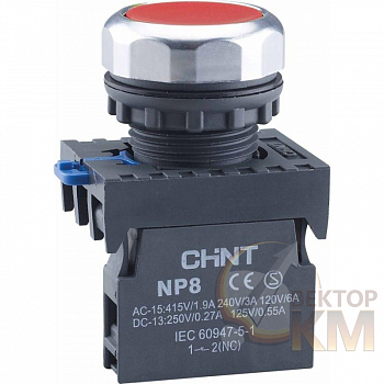 Кнопка управления NP8-01BN/4 без подсветки красн. 1НЗ IP65 (R) CHINT 667231