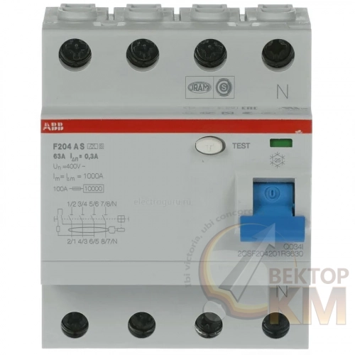 2CSF204201R3630 ABB | Выключатель дифференциального тока 4-модульный F204 A S-63/0,3  