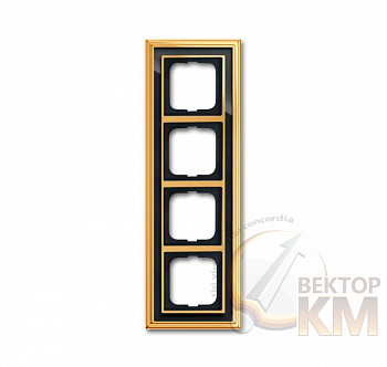 Рамка 4-м Династия Латунь полированная стекло черн. ABB 2CKA001754A4568
