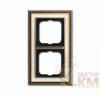 Рамка 2-м Династия Латунь античная стекло бел. ABB 2CKA001754A4581
