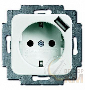 Розетка 1-м СП Reflex 20 EUCBUSB-214-500 16А IP20 250В Schuko защ. шторки с заряд. устройством USB 700мА безвинт. клеммы альп. бел. ABB 2CKA002011A6175