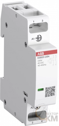 1SBE121111R0602 ABB | Контактор ESB20-02N-06 модульный (20А АС-1, 2НЗ), катушка 230В AC/DC  