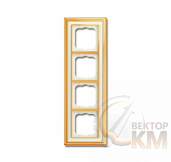 Рамка 4-м Династия Латунь полированная стекло бел. ABB 2CKA001754A4563