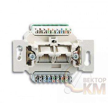 Механизм розетки комп. + телеф. 2 поста UAE 8/8 пол. раздельно RJ45 CAT.6E неэкранированная до 250МГц ABB 2CKA000230A0470