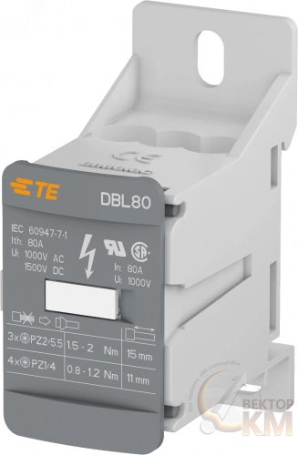 1SNL308010R0000 TEConnectivity(Enterlec,Tyco) | Блок DBL80 распределительный, 80А, 1 -полюсный TE (бывш. АВВ) 